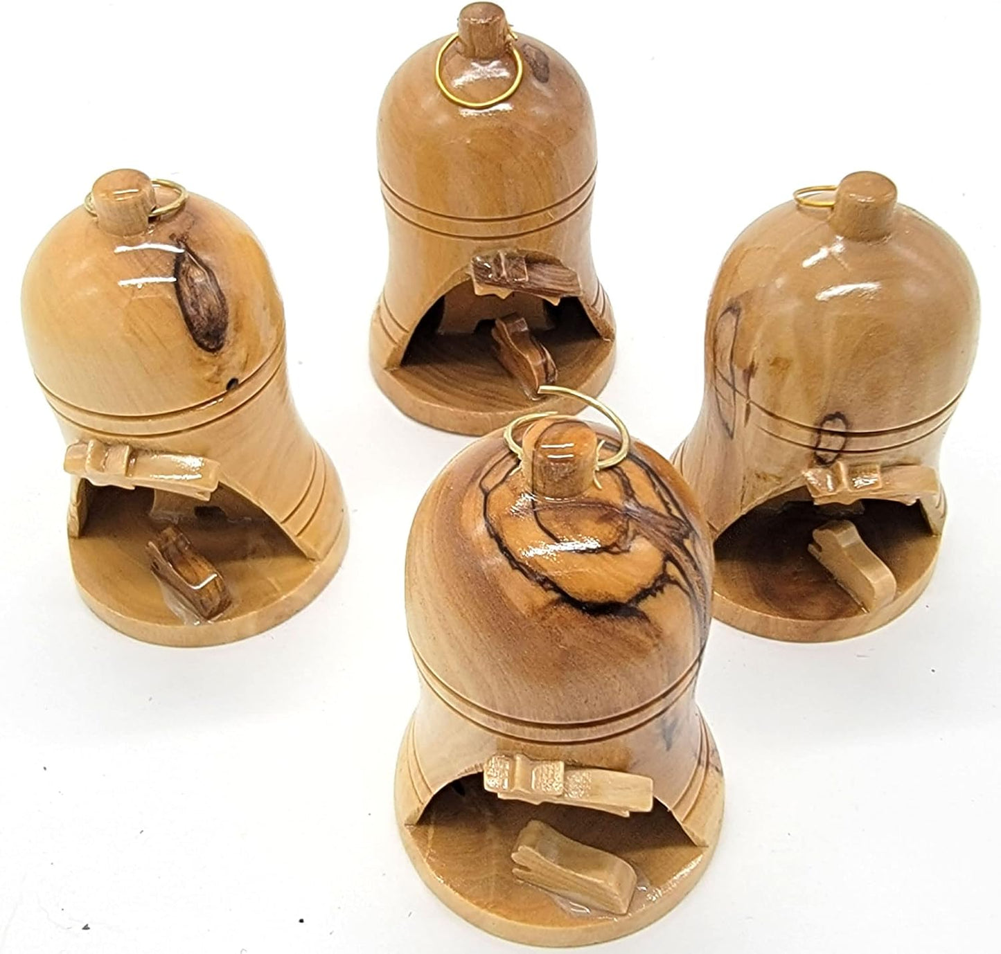 Bulk Olive Wood Christmas Ornaments Set of 4 - Bethlehem Nativity Decorations