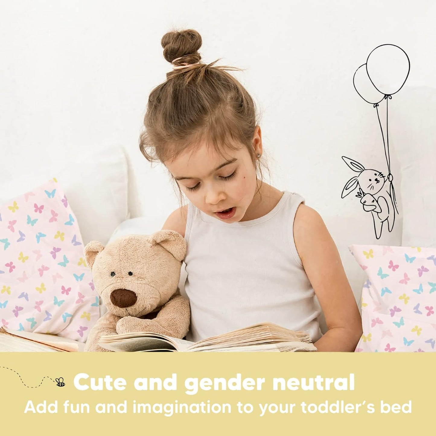 My Little Dreamy Toddler Pillow - Soft Organic Cotton Travel Pillow with Case, 13x18, Machine Washable, Ages 2-5 (Flutter)
