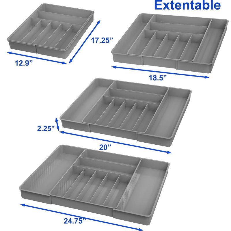 Simple Houseware Expandable Kitchen Drawer Flatware Organizer, Gray – Adjustable Cutlery Tray with 9 Compartments for Utensils and Silverware