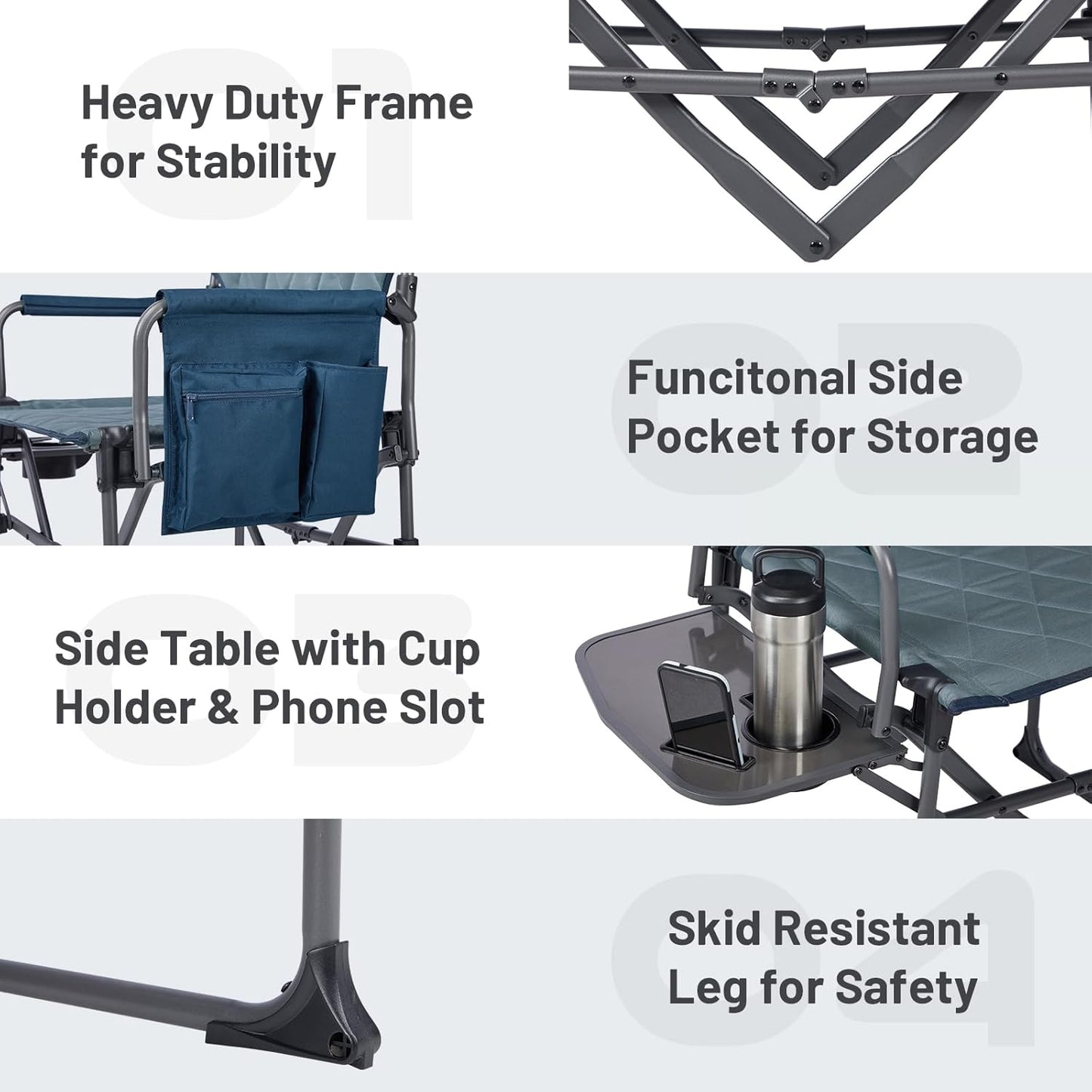 Timber Ridge Camping Chair - Portable Aluminum Directors Chair with Side Table & Pocket | Heavy Duty 400lbs, Blue
