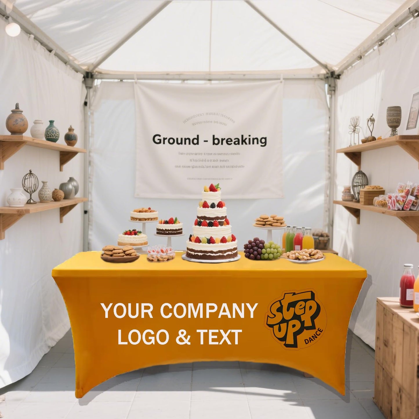 Ddrihles Custom Table Cloth with Business Logo Text Photo,Personalized 4/5/6/8 FT Stretch Table Cloths,Custom Table Cloth for Events Birthday Party Wedding Decor (4FT)