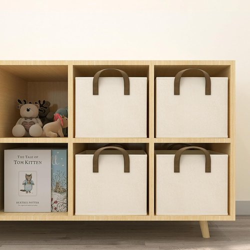 Fabric Closet Organizers by Closet Storage Bins - Collapsible Shelf Baskets for Bedroom - Beige, 3 Pack