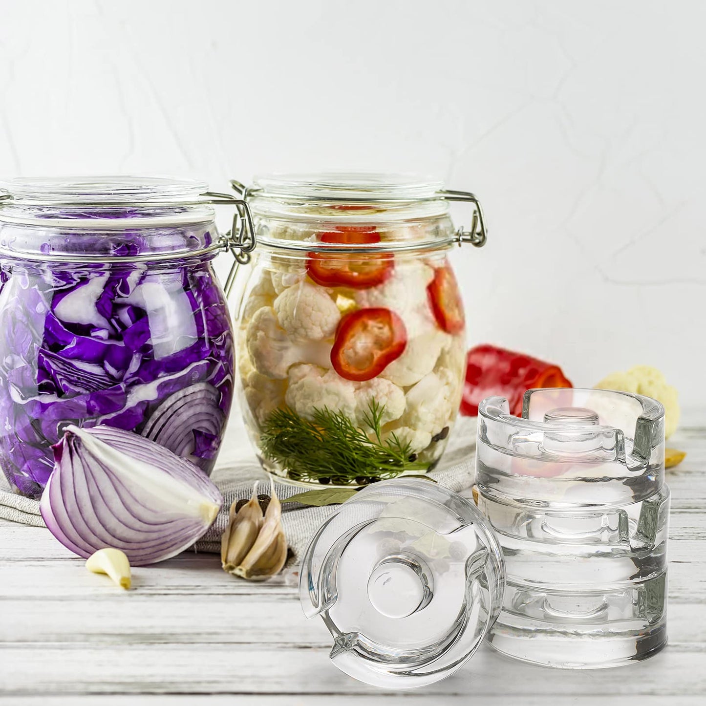 Mezchi 9 Pack Fermentation Weight with Easy Grip Handle, Glass Fermentation Kit, Fermentation Lids for Wide Mouth Mason Jars, Pickle