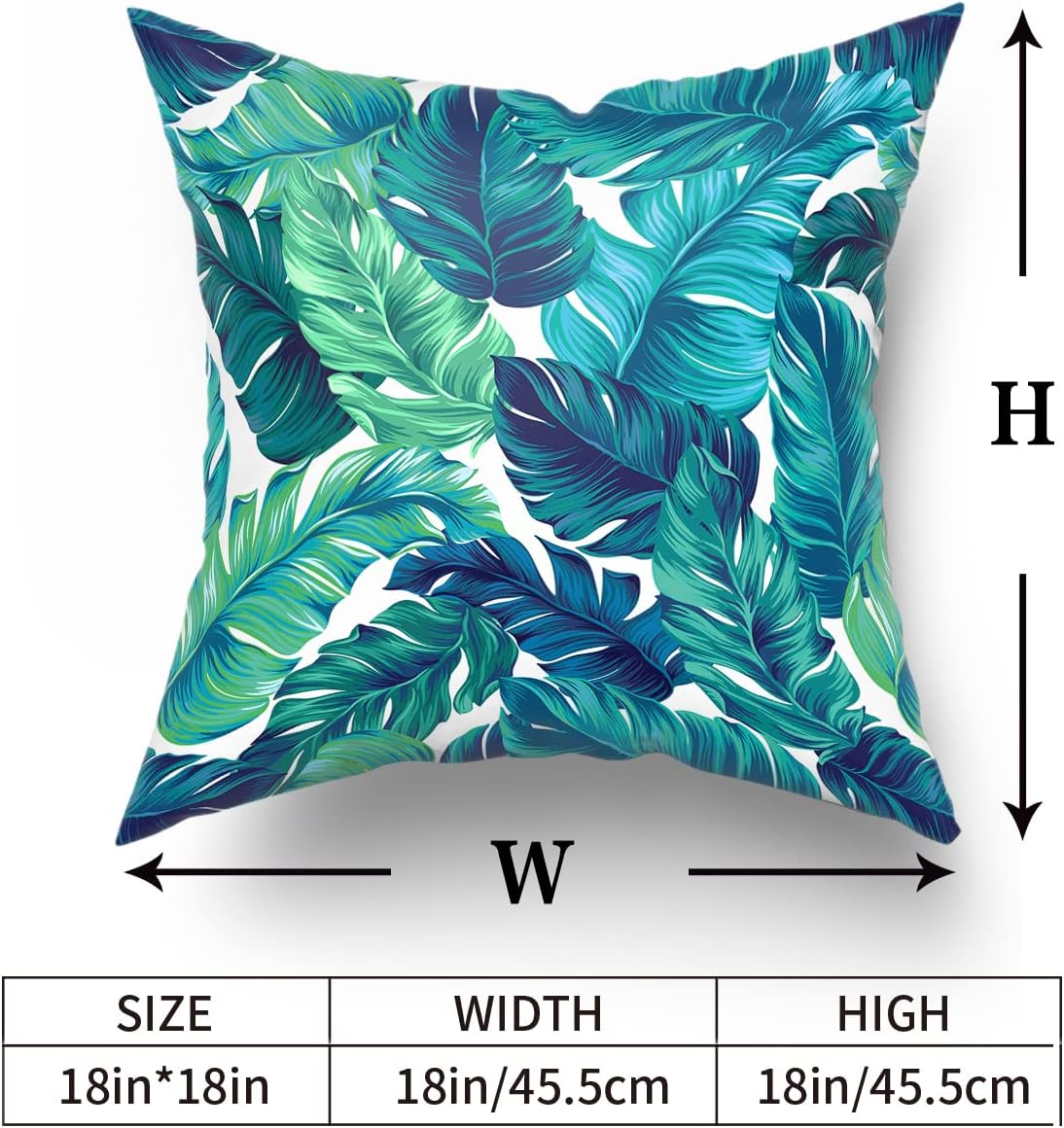 Sweetshow Tropical Leaves Pillow Covers - Set of 2 Green Palm Leaf 12x12 Inch Soft Cotton Cushion Covers for Home Decor