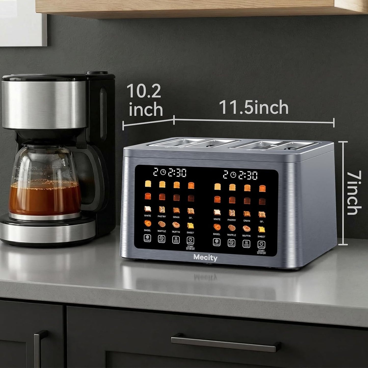 Mecity 4-Slice Toaster - Smart Touch Screen with Dual Control, Auto Shut Off & Keep Warm | Perfect for Bagels & Gluten-Free Breads