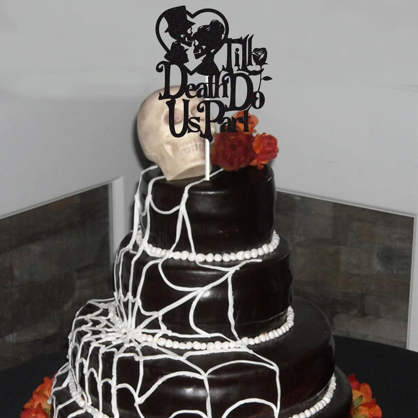Skiennix Till Death Do Us Part Cake Topper - Skull Silhouette for Halloween Weddings | Party Decorations