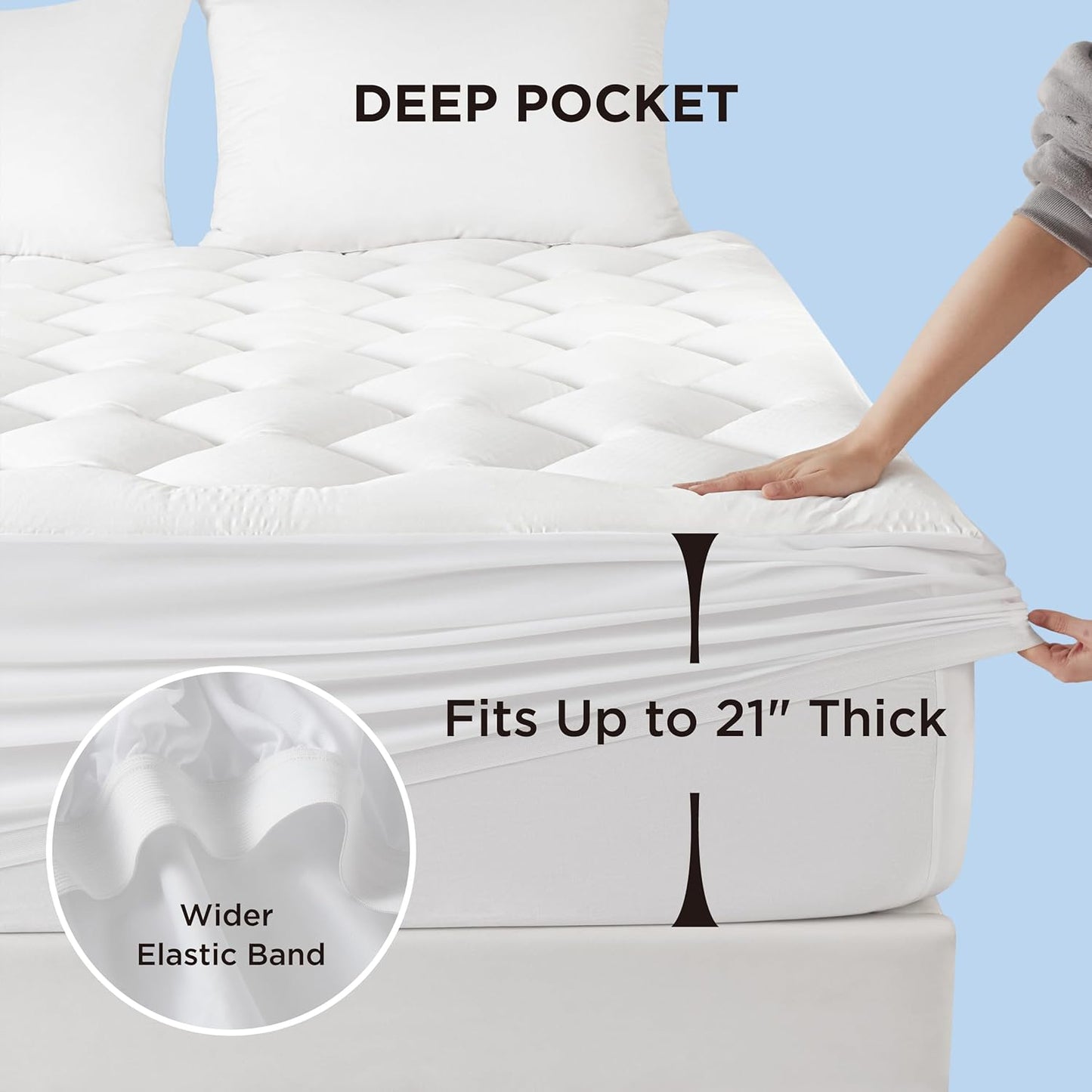 Bedsure Mattress Pad Cal King Size, Cooling Pillow Top Cal King Mattress Topper, Thick Quilted Bed Cover Padded, with a Deep Pocket Fitted to 8-21 Inches for Home, Bedroom, Hotel