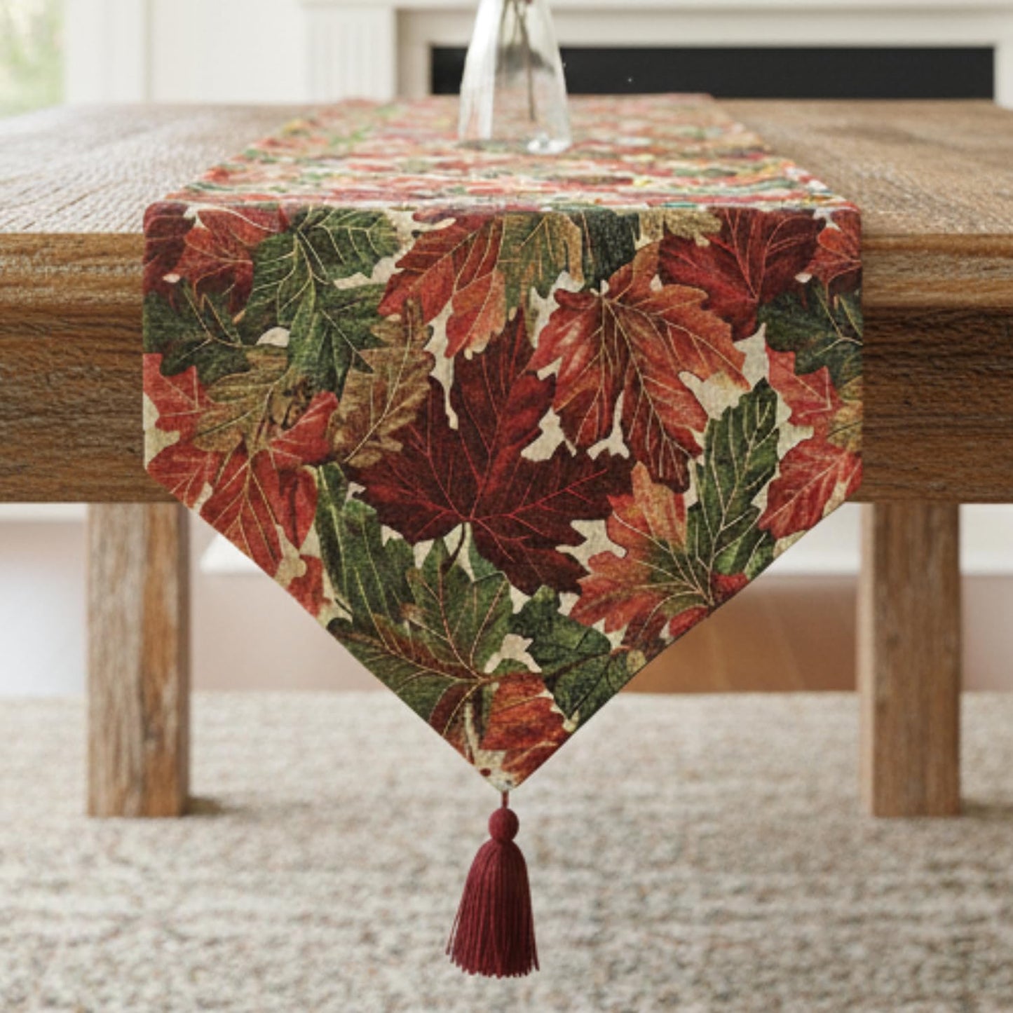 Thanksgiving Table Runner - 13x54 Woven Tapestry with Autumn Leaves Design