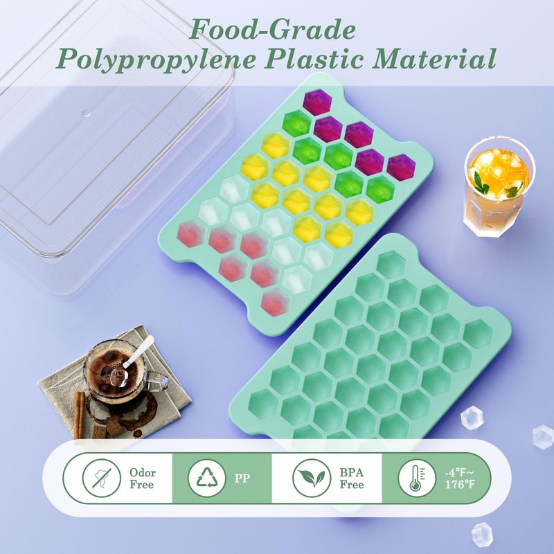 Mini Ice Cube Tray for Freezer: Small Plastic Ice Cubes Trays for Freezer with Box - Easy Release Stackable Mini Ice Cube Maker - Nugget Ice Trays for Freezer with Ice Container