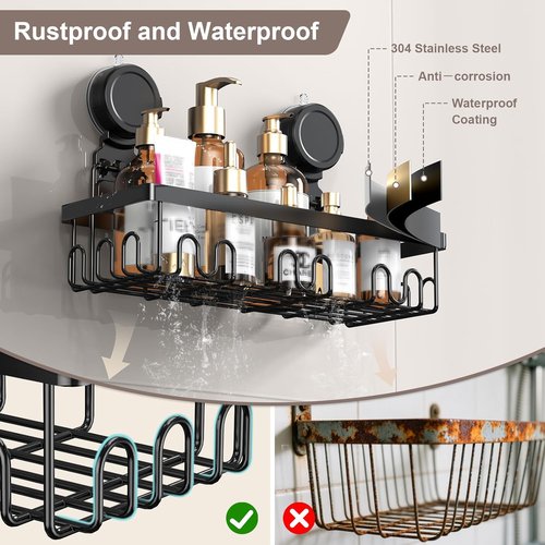 JOTPE Shower Caddy - No-Drill Suction Cup Organizer | Large Capacity, Waterproof & Removable, Black - 2 Pack