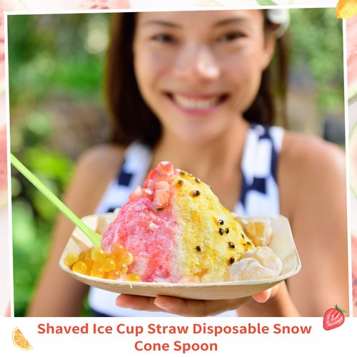 Eaasty 1000 Pcs Snow Cone Spoon Straws, Flexible Plastic Flexible Disposable Drinking Straws, Disposable Plastic Sip Stir Sticks (Yellow,Green,Orange,Rose Red)