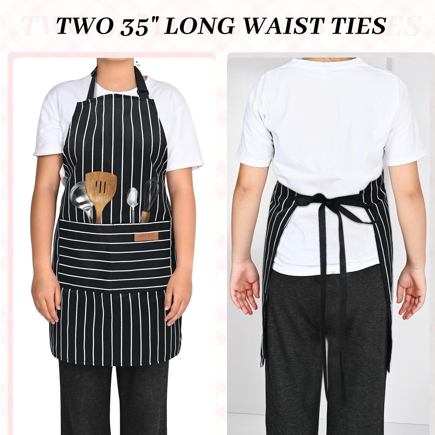 ZAIORD 2Pack Adjustable Kitchen Apron for Women Men with 2 Pockets,Cotton-Polyester Blend Bib Aprons for Cooking,Baking