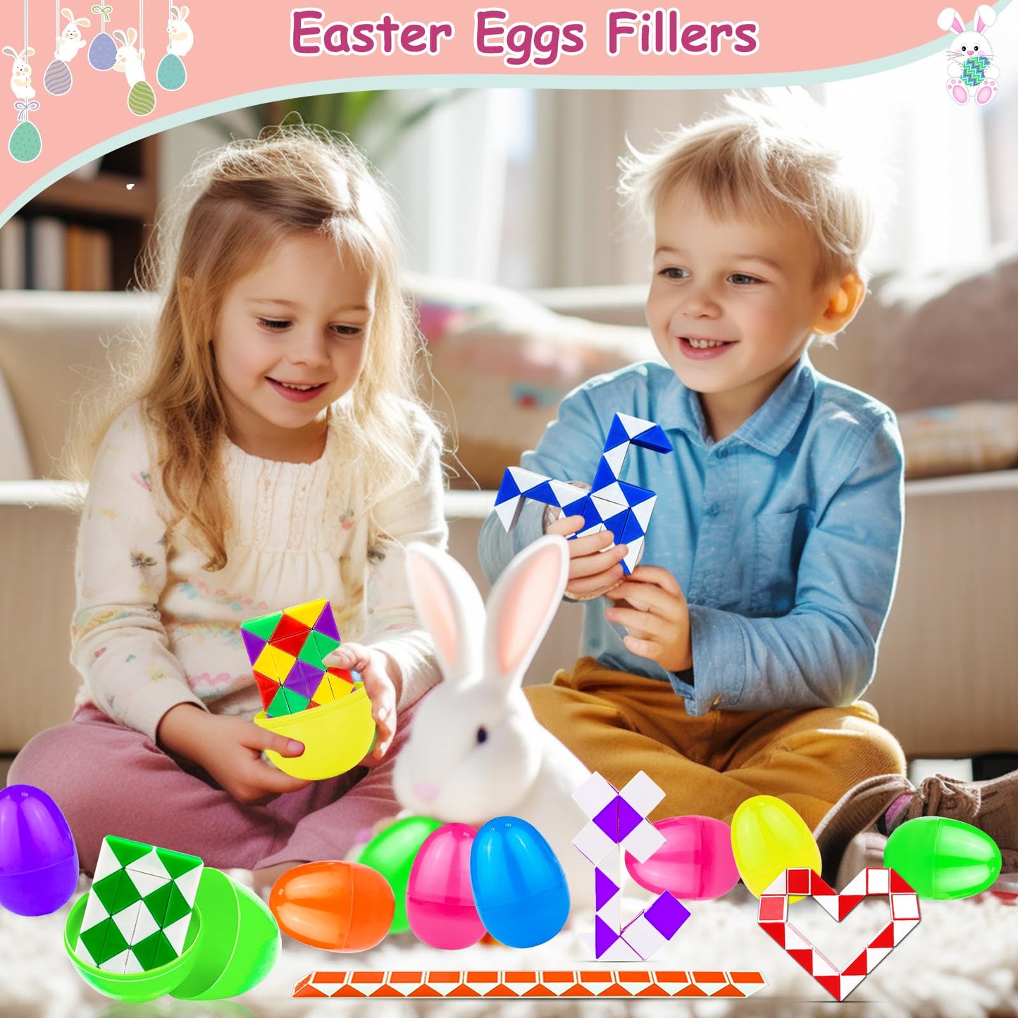 12 Pack Filled Easter Eggs with Snake Cubes Twist Puzzle Toys, Easter Basket Stuffers Fillers Gifts Stress Relief Fidget Toys for Teens Kids Basket Essential Egg Hunt Party Favor Classroom Reward