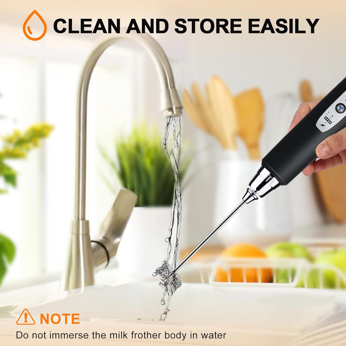 YUSWKO Handheld Milk Frother Wand - Rechargeable Electric Whisk with 3 Heads & 3 Speeds | Perfect for Latte, Cappuccino & Hot Chocolate