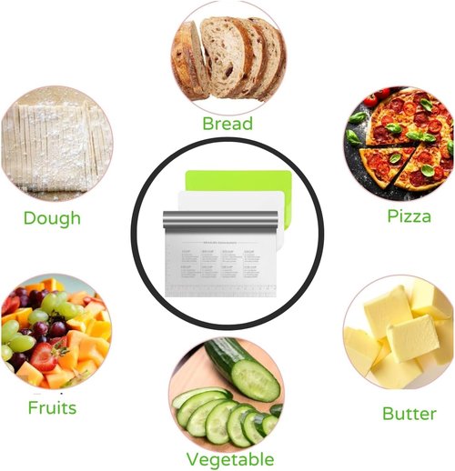 BOORIKA Stainless Steel Dough Scraper & Bench Scraper - Essential Sourdough Tool for Bread & Pizza (Silver)