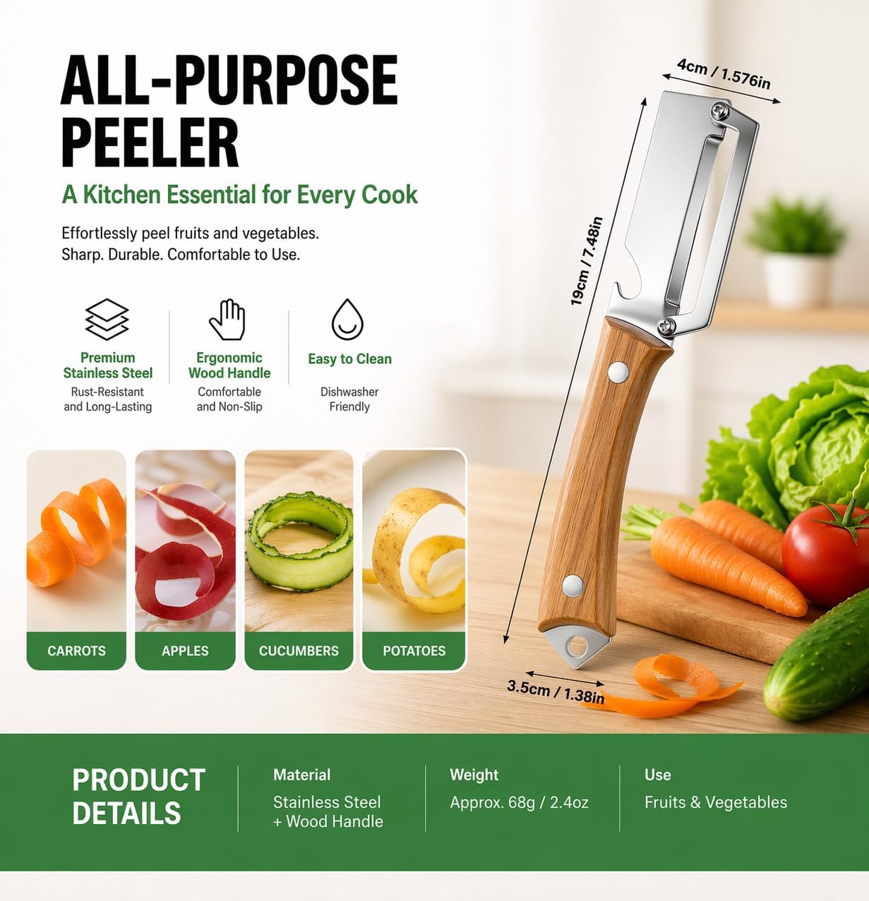 Skiennix Multifunctional Stainless Steel Kitchen Peeler - Durable Non-Slip Handle for Easy Vegetable and Fruit Peeling