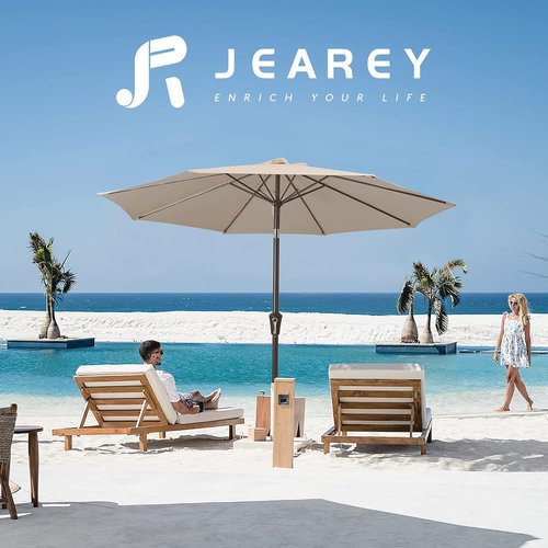 JEAREY 9FT Outdoor Patio Umbrella - UV Protection & Waterproof with Push Button Tilt | Beige