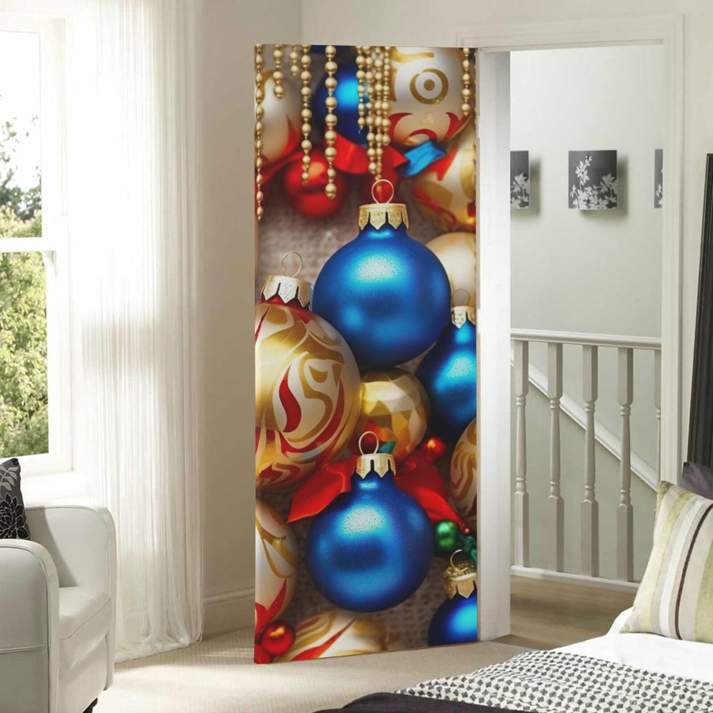 Wajiw Christmas Ball Door Cover Washable High Elastic Fabric Front Door Cover for Festive Party Home Decor,32x79Inch