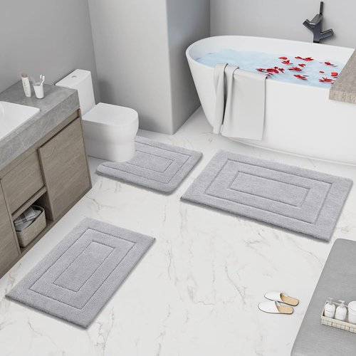 Buganda Bathroom Rugs - Soft, Absorbent Microfiber Non-Slip Shaggy Bath Mat | 24" x 16", Grey