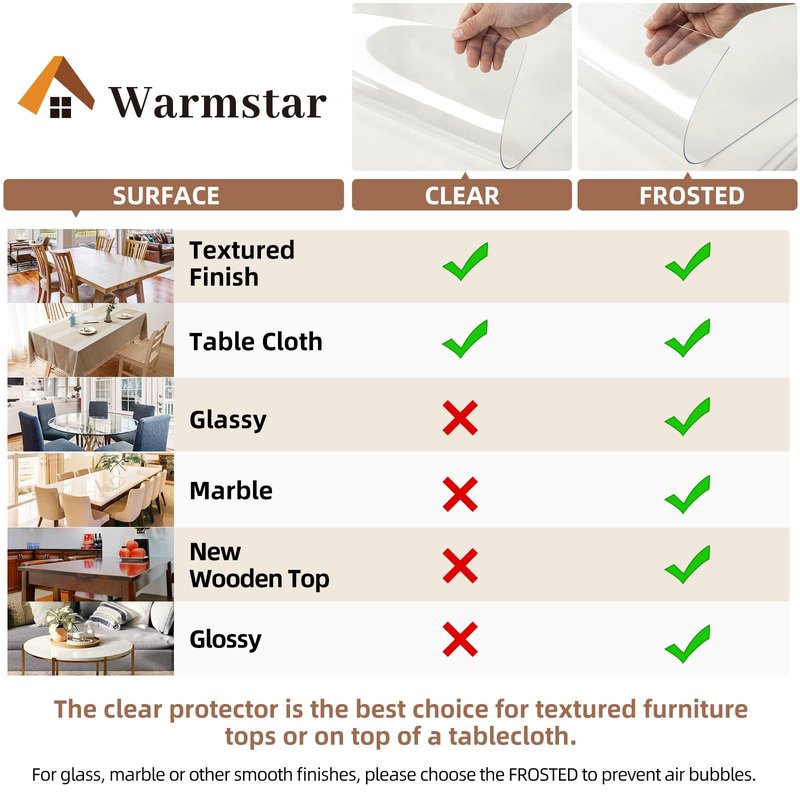 Warmstar Clear Table Cover Protector 24 x 48 Inch, 2mm Thick Plastic Table Cover Rectangle,PVC Clear Table Protector,Desk Protector Mat for Kitchen, Dresser, Writing Desk,Dining Room Table