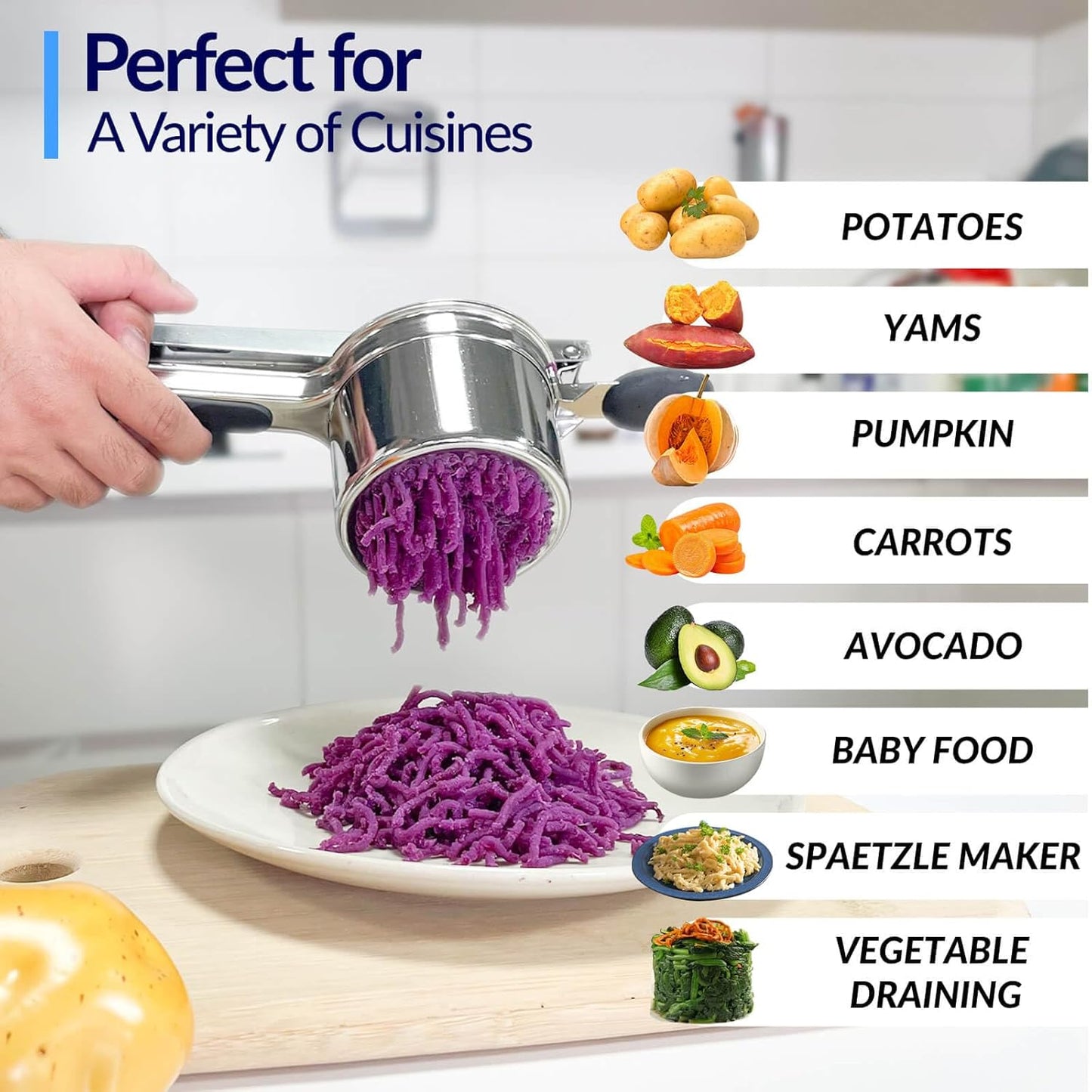 SPEENSUN Potato Ricer - Heavy Duty Stainless Steel Masher for Fluffy Mashed Potatoes | 15 OZ with Silicone Handle
