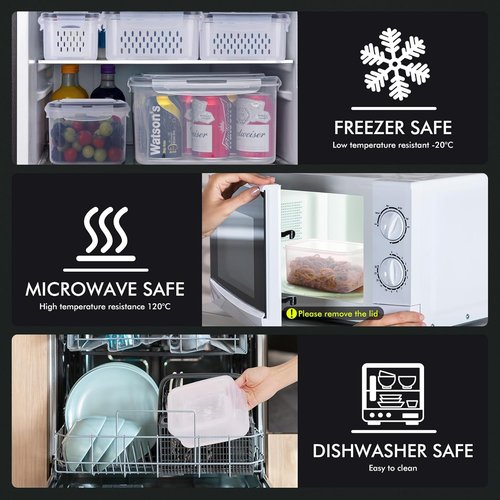 HOTEC Large Fruit Storage Container - 5-Pack, Leak-Proof, BPA-Free, Dishwasher & Microwave Safe, 4.15L