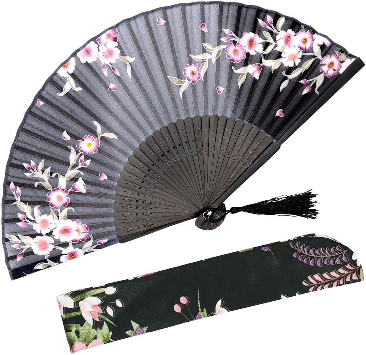 Handmade Silk Folding Fan with Bamboo Frame - Vintage Chinese/Japanese Style for Women & Girls - Gift-Ready with Protective Sleeve (WZS-33)