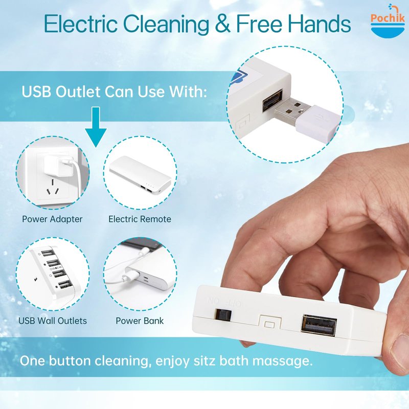 Pochik Electric Sitz Bath, Sitz Bath for Toilet Seat, Postpartum Essentials, Hemorrhoids and Postpartum Care Tub for Soak, Sits Bath Kit for Women, Collapsible, Drain Holes