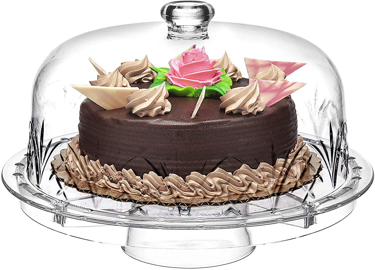 Godinger Cake Stand and Serving Plate Platter with Dome Cover, 6 in 1 Multi-Purpose Use, Shatterproof and Reusable Acrylic - Dublin Collection, Blue