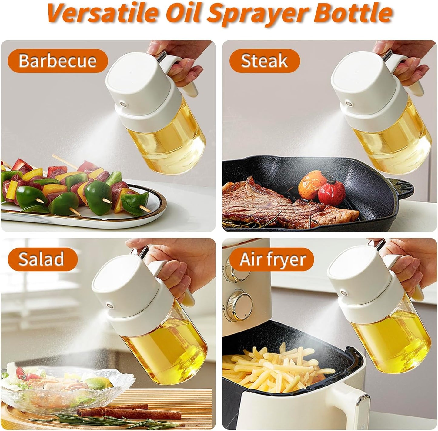 YARRAMATE Mini Oil Sprayer - 6.8 OZ Food-Grade Olive Oil Spray Bottle for Cooking & BBQ (White)