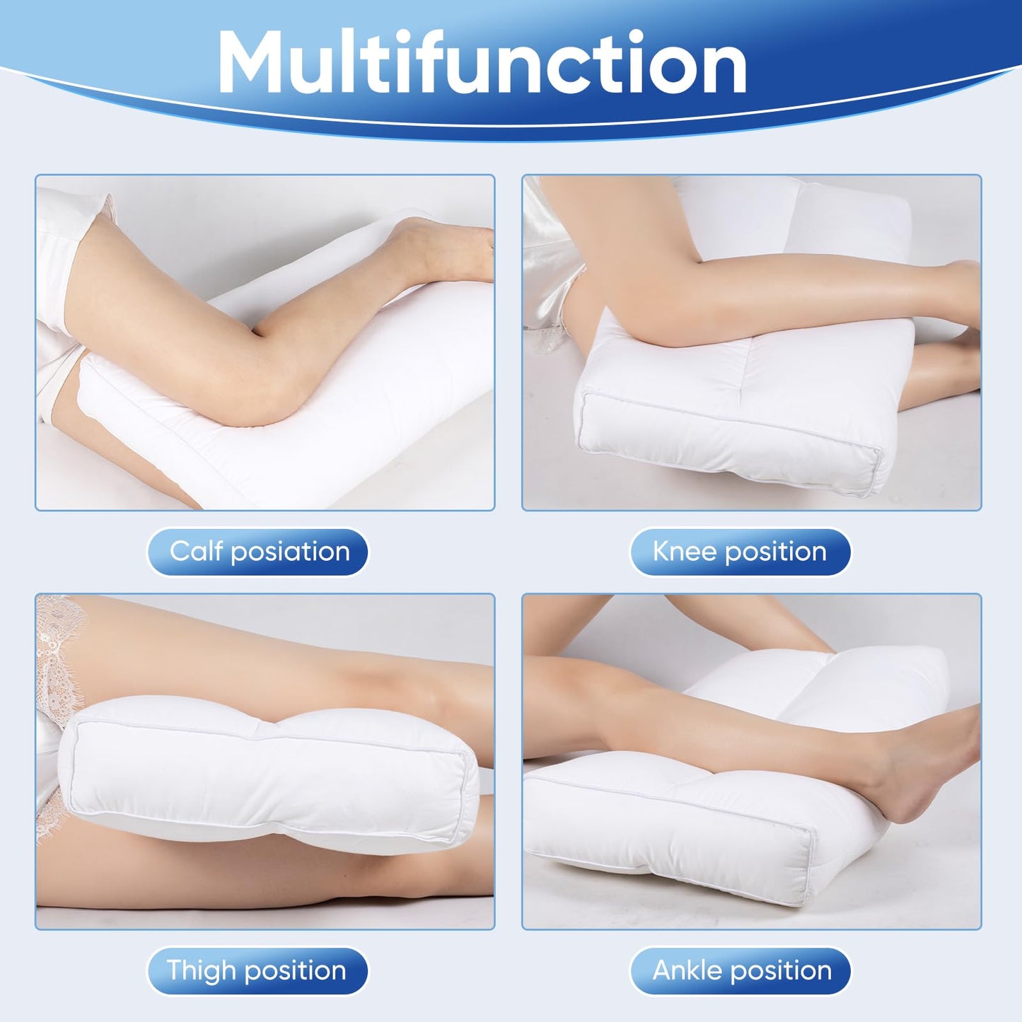 MINUPWELL Knee Pillow for Side Sleepers, 5 Inch Height Between Leg & Under Knee Pillow for Back Sleepers - Leg Pillow with 1100G 7D High Suppot Alternative for Relieving Leg, Back, and Knee Pain