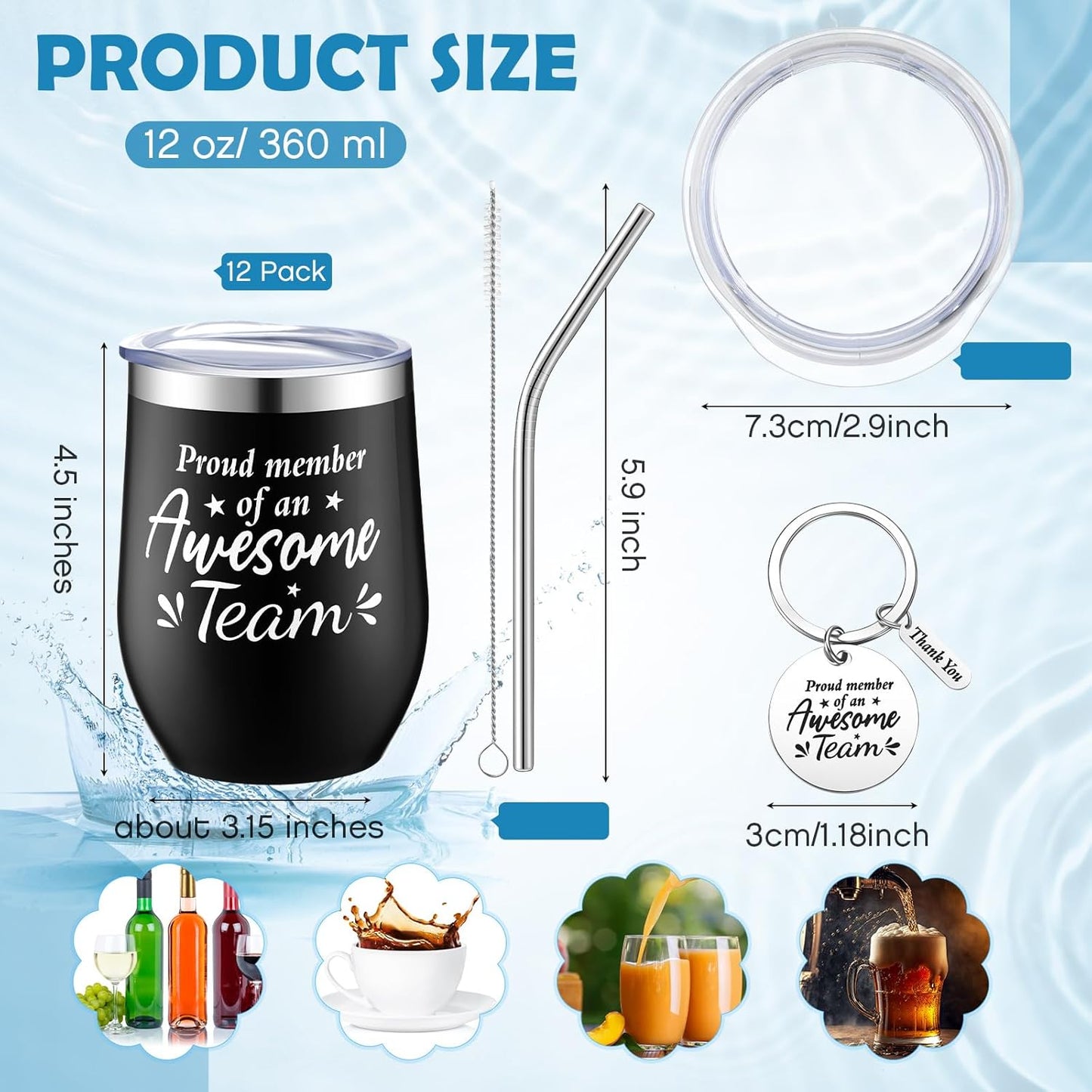 Dandat Employee Appreciation Gifts Team Thank You Gifts for Coworkers Stainless Steel Travel Tumbler with Straw and Keychain Inspirational Tumbler for Teacher Women Men(Multi Colors,12 Pack)