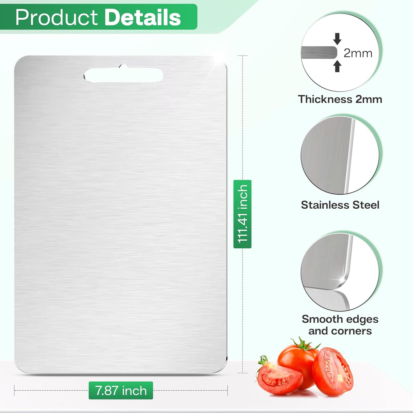 Stainless Steel Cutting Board - 304 Food Grade, Double-Sided Non-Toxic Design, Easy to Clean | 11.4" x 8"