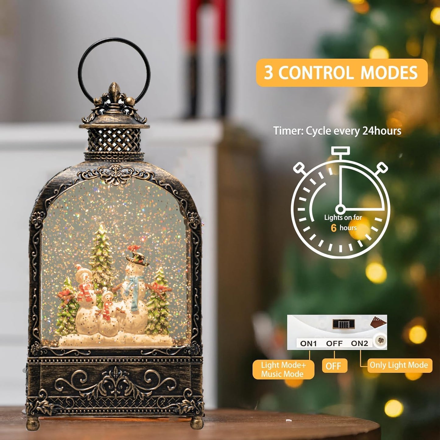 Christmas Snow Globes Lantern Christmas Snow Globe with Music Snowman Poetry,6H Timer,USB Lined/Battery Operated Lighted Lantern for Christmas Festival Decoration Gifts