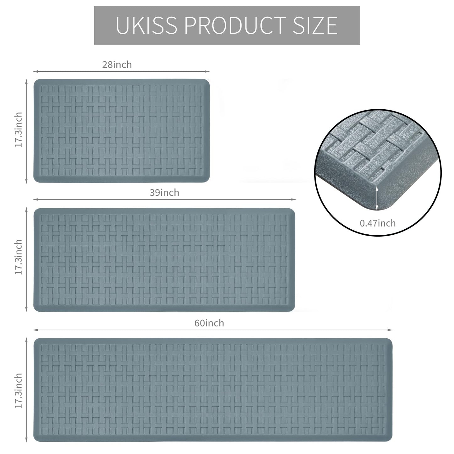 UKISS Kitchen Rugs ,Waterproof Kitchen Mats ,Cushioned Anti Fatigue Kitchen Mat for Floor, Non-Slip Comfort Foam Standing Mat for Kitchen, Floor Home, Office, Sink, Laundry (Grey, 17.3"x39")