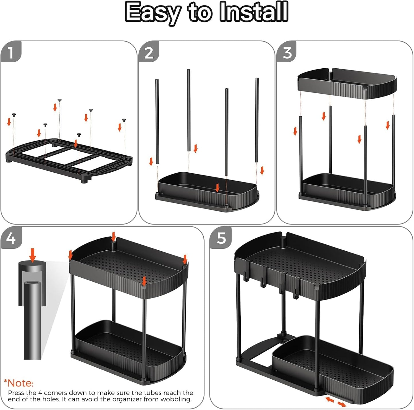 Ukeetap Pull-Out Storage Organizers - Multi-Purpose Under Sink & Cabinet Solution, Black, 12.8 Inches, 2 Packs