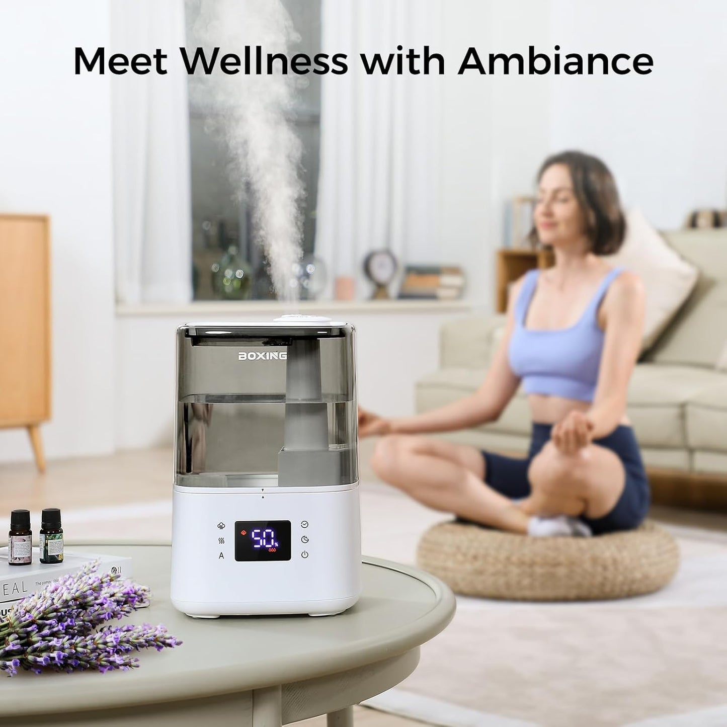 BOXING Ultrasonic Humidifier - 4.5L Warm & Cool Mist Essential Oil Diffuser with Remote | Quiet Sleep Mode, BPA-Free, 45H Runtime