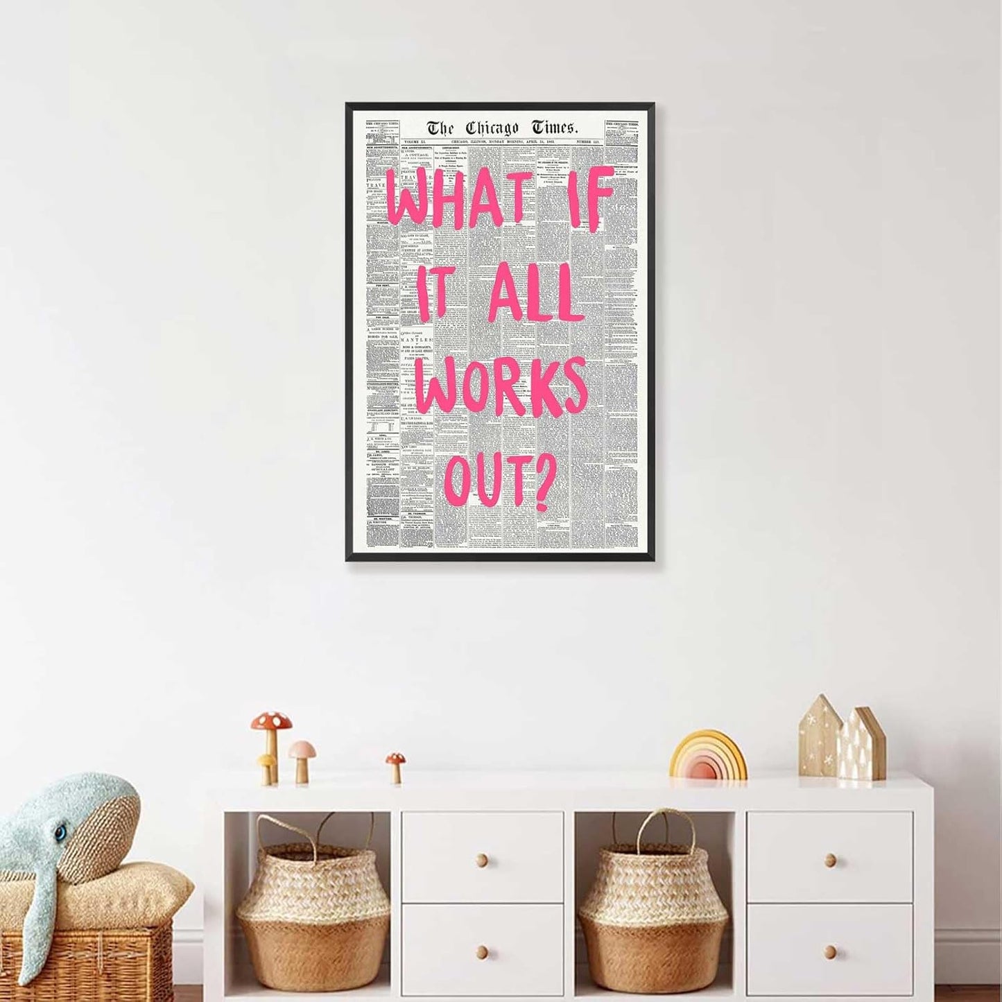 Positive Affirmation Poster - Retro Newspaper Design | Pink Font Canvas Wall Art 16x24in