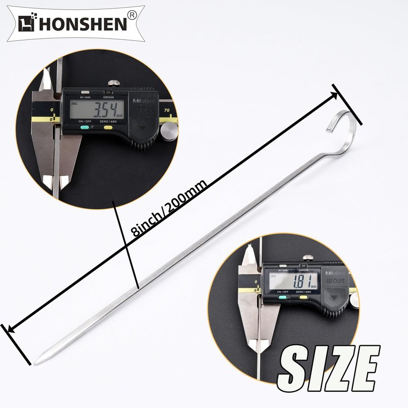 HONSHEN 8 inch Flat Stainless Short Barbecue,BBQ Skewers, Kebab Kabob Grill Skewers 12 pcs