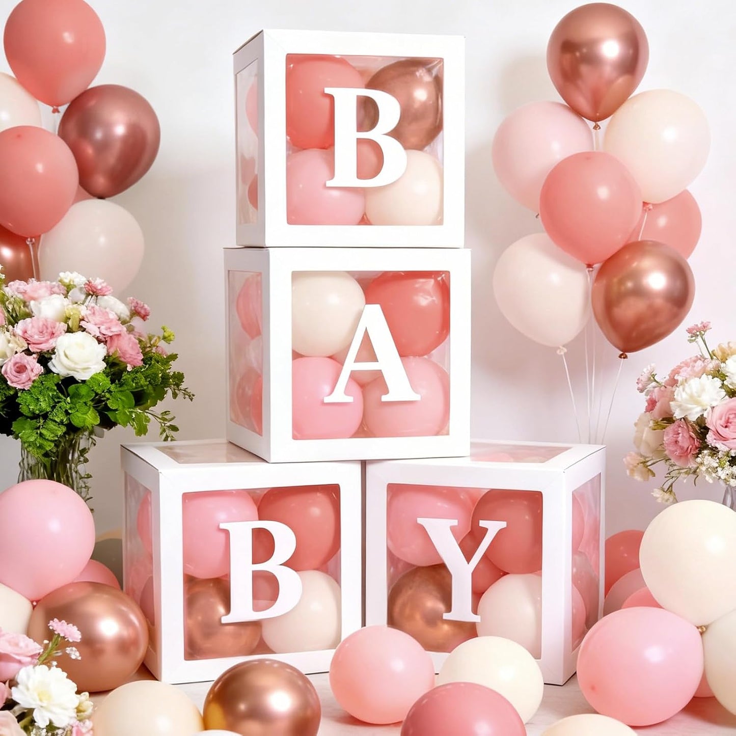 Winrayk Rose Gold Balloons - Floral Baby Shower Decorations with Letters | Pink Balloon Arch Kit for Girls