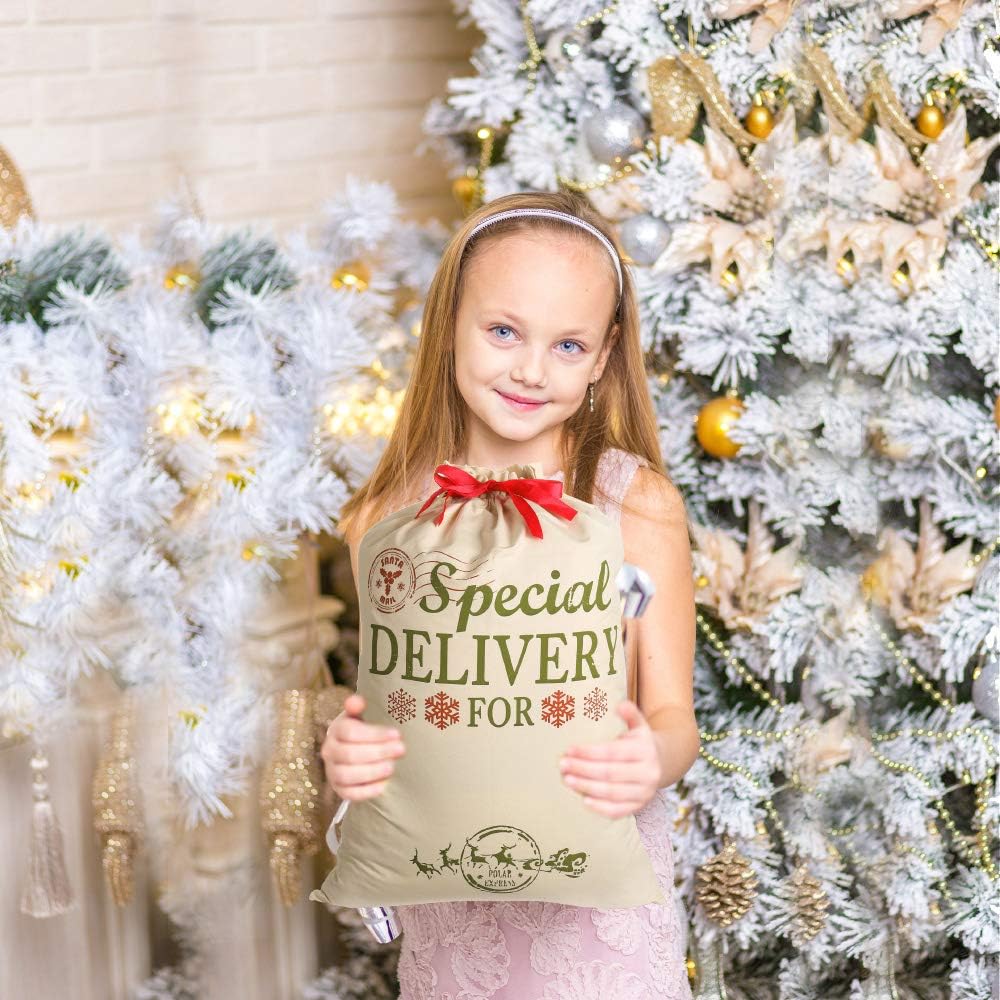 Extra Large Burlap Santa Sacks for Christmas Gifts - 19.7" x 26.8" Drawstring Holiday Bags for Kids & Decorations