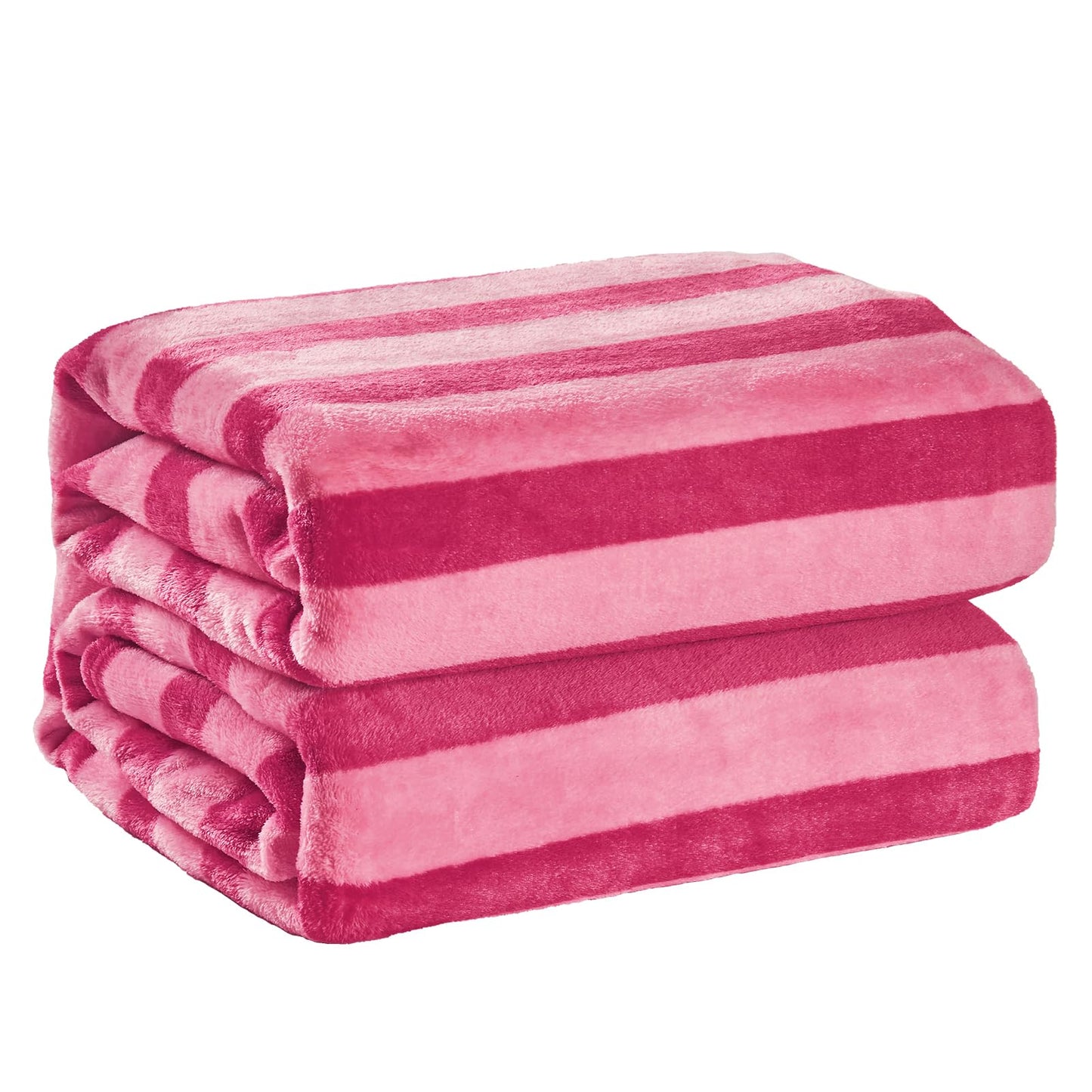 FY FIBER HOUSE Striped Flannel Twin Blanket for Couch Soft Cozy Blankets for Sofa All Season Use, 60x80 Inches, Hot Pink