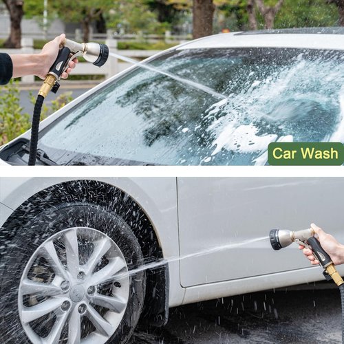 FANHAO Heavy Duty Metal Garden Hose Nozzle - 8 Adjustable Spray Patterns for High Pressure Watering | Silver