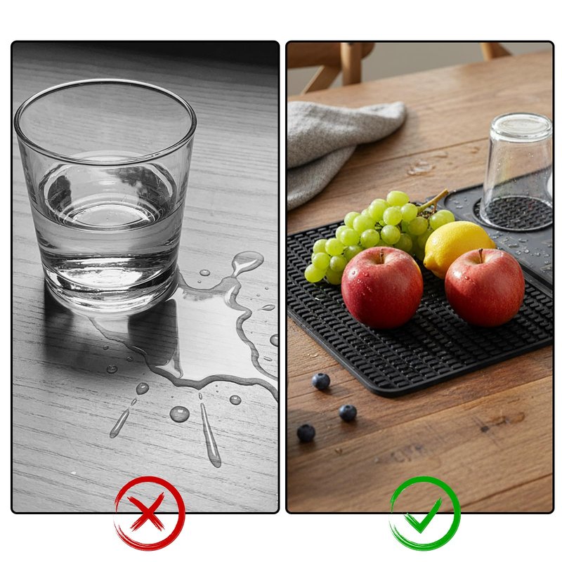 Tebery 3-in-1 Foldable Bar Mat for Countertop, Nonslip Cocktail Drying Mats with Removable Cutting Board, Silicone Mat Home Bar Accessories with Salt Rim for Drinks, Outdoor Camping, Picnic