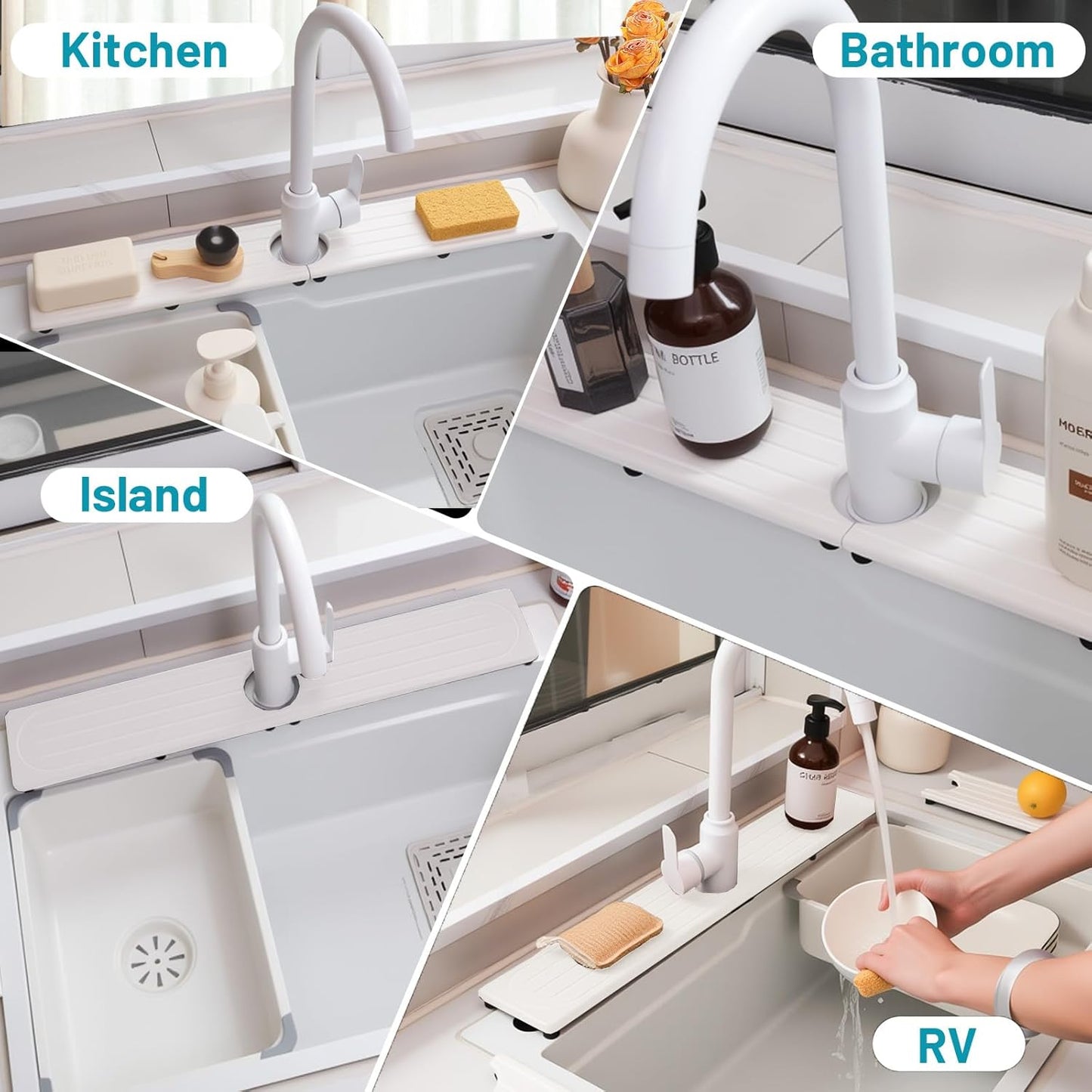 Skiennix Fast Drying Diatomite Stone Faucet Mat - Water Absorbent Sink Tray with Raised Feet | Prevents Moisture Buildup