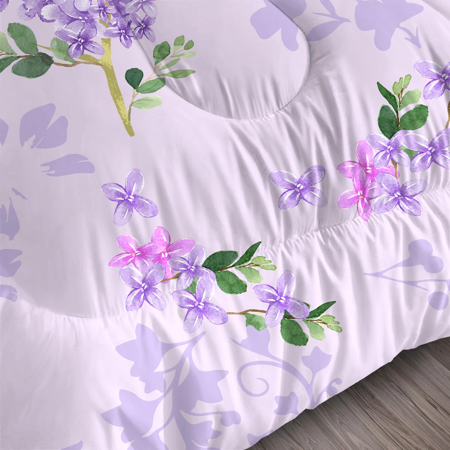 FUYEUN Floral Bedding Set King: Purple Lilac Flower Comforter for Girls Women Kids Teens Bedroom Bed Bedspread Quilt,1 Comforter + 2 Pillow Cases