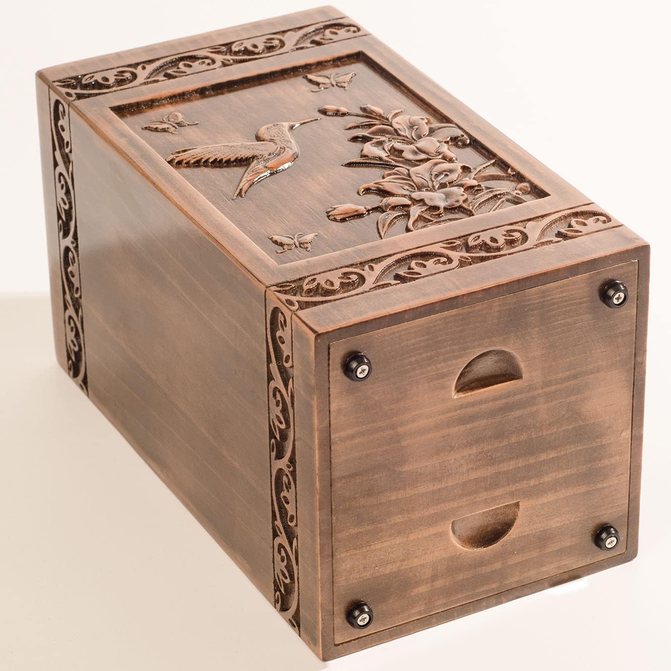 Handmade Wooden Engraved Urn for Human Ashes Adult Male Female Satin Bag Cremation urns Box (Butterfly(250lbs))