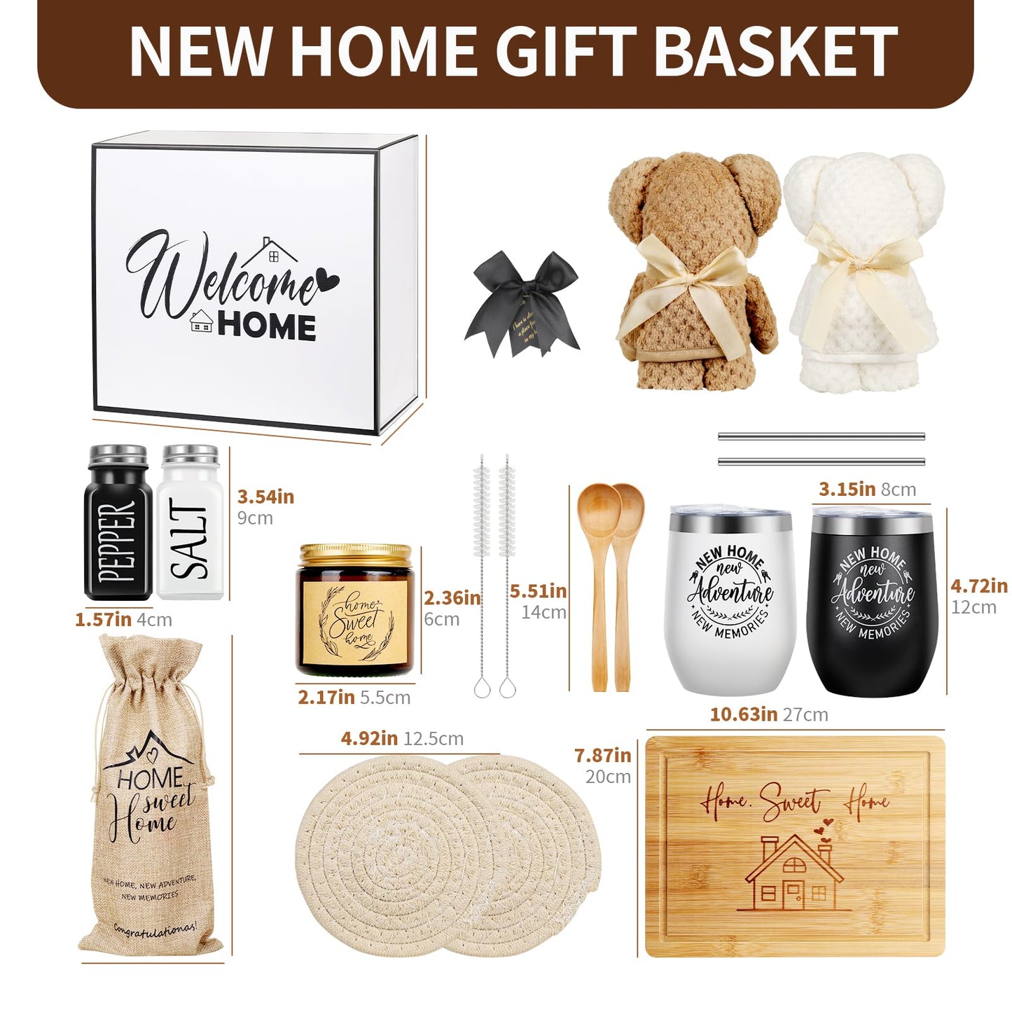 House Warming Gifts New Home, Best Housewarming Gift Ideas for Couples, Clients, Women, Unique New Home Gift Baskets for Home Buyers, New Apartment (16 Piece Set)