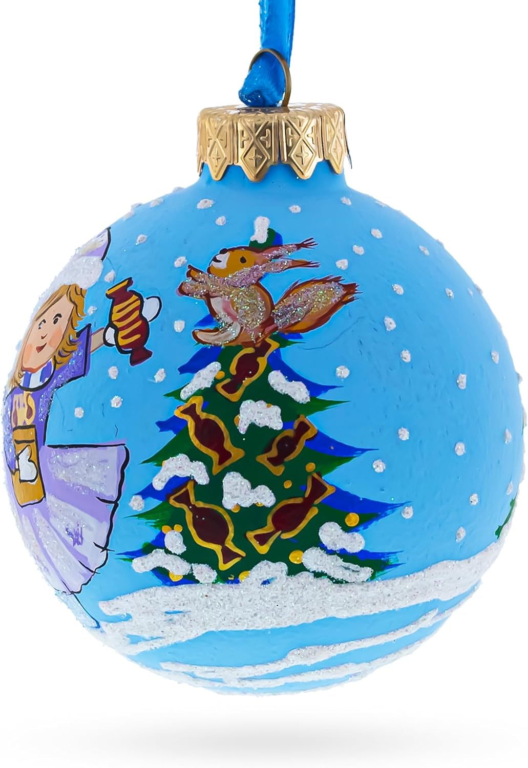 3.25-Inch Christmas Ornament - Girl with Candy & Squirrel Glass Decoration