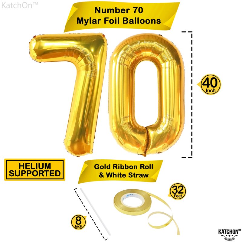 KatchOn, Giant Gold 70 Balloon Numbers - 40 Inch | 70th Birthday Balloons | 70th Birthday Decorations | Gold 70 Birthday Party Decorations, Happy Anniversary Decorations